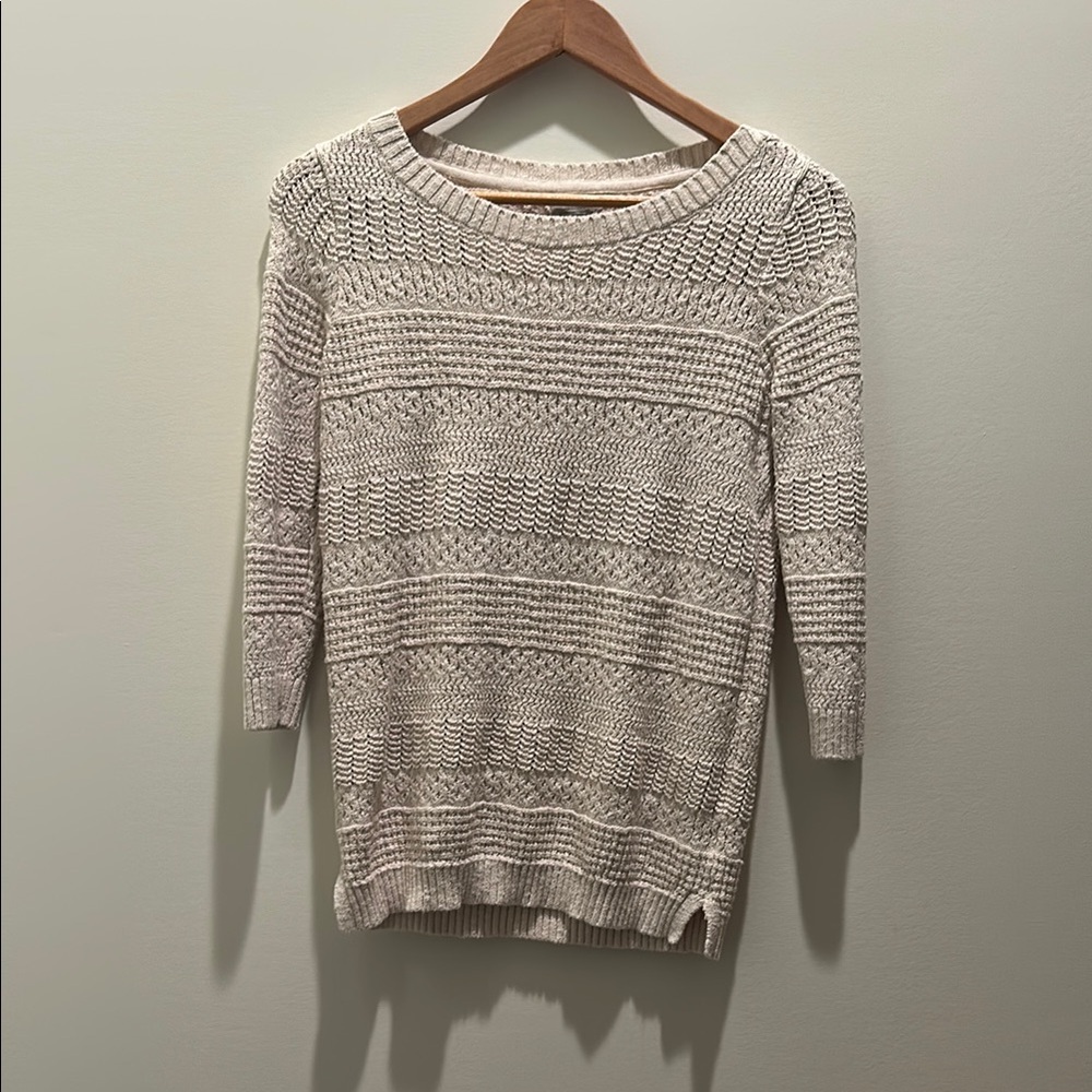 L.L. Bean Cream Crew Neck Sweater with Textured Knit